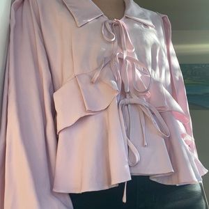 NEW Korean Japanese Chinese style cute layered flowy blouse ties size small